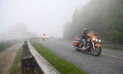 Motorcyclists rode through light fog on Saturday in support of military couples.