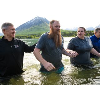Austin and Cass Dickinson were baptized together in Lake Clark near Samaritan Lodge Alaska.