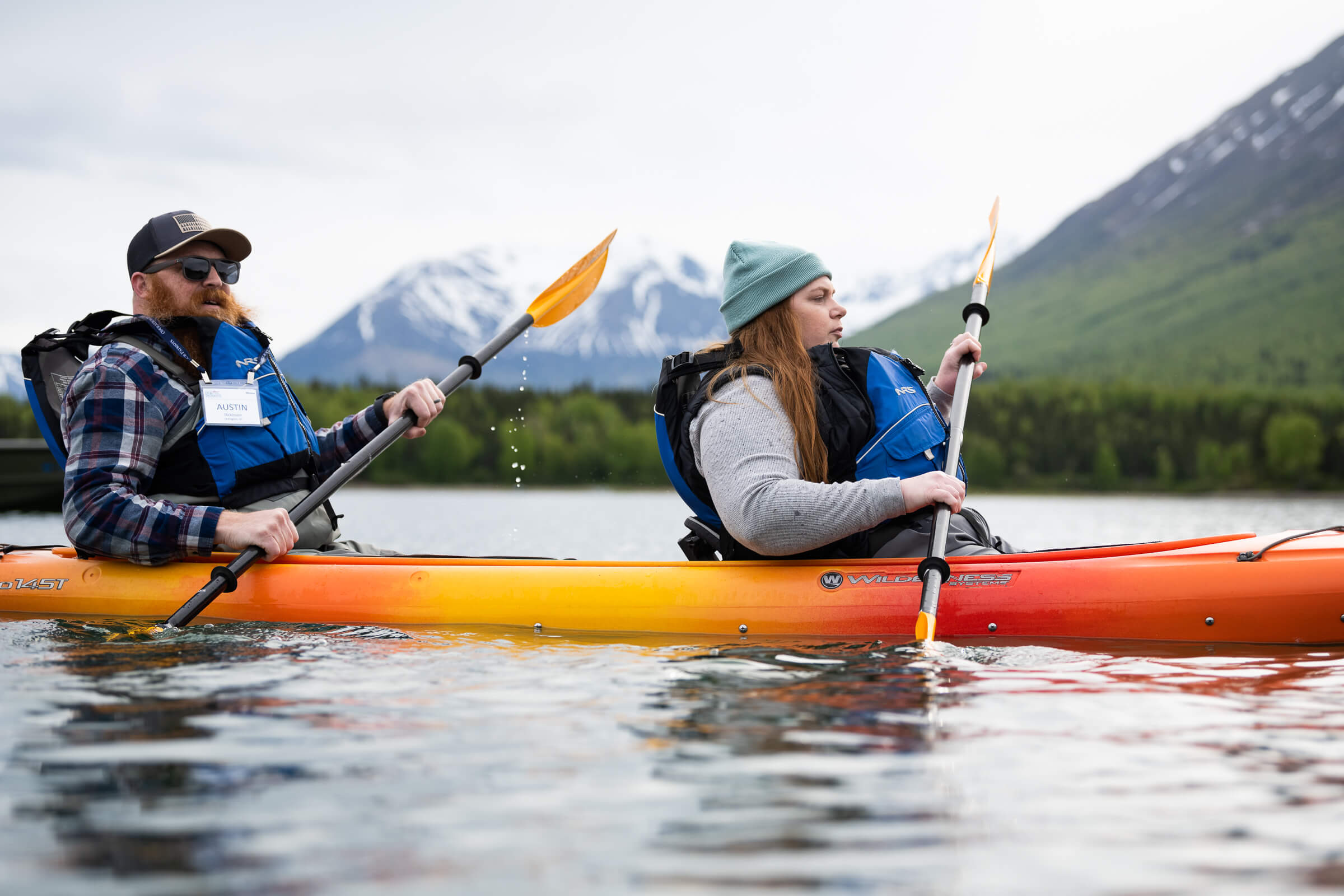 Kayaking in Lake Clark is one of many activities couples get to enjoy throughout the week.