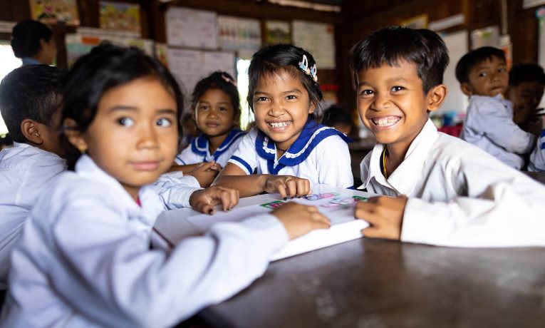 Students in a rural elementary school in Cambodia are excited to receive a new school building through the Samaritan's Purse project in their village.