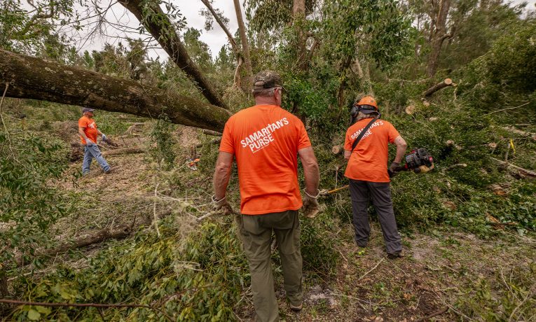Our volunteer chainsaw crews cut through trees and heavy brush to free Kevin Cannon from his home after Hurricane Idalia.