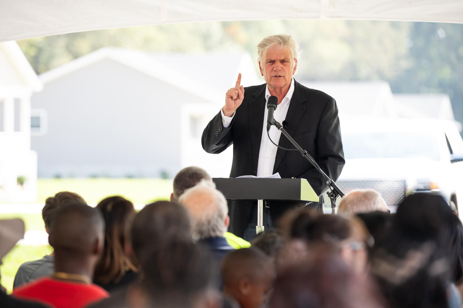 Franklin Graham led a prayerful dedication for the first 16 homes in the New Hope Acres community.
