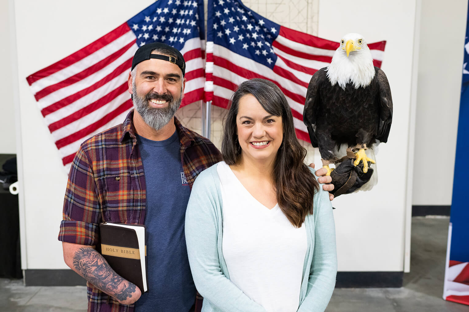 Josh and Amber McCart were one of many couples to take a picture with the Bald Eagle.