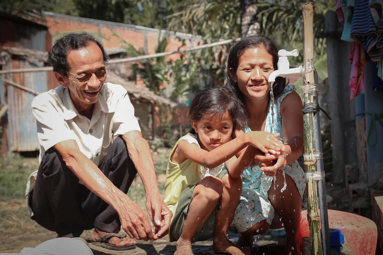 Cuong's family now have flowing water to use for drinking, cleaning, bathing, and cooking.