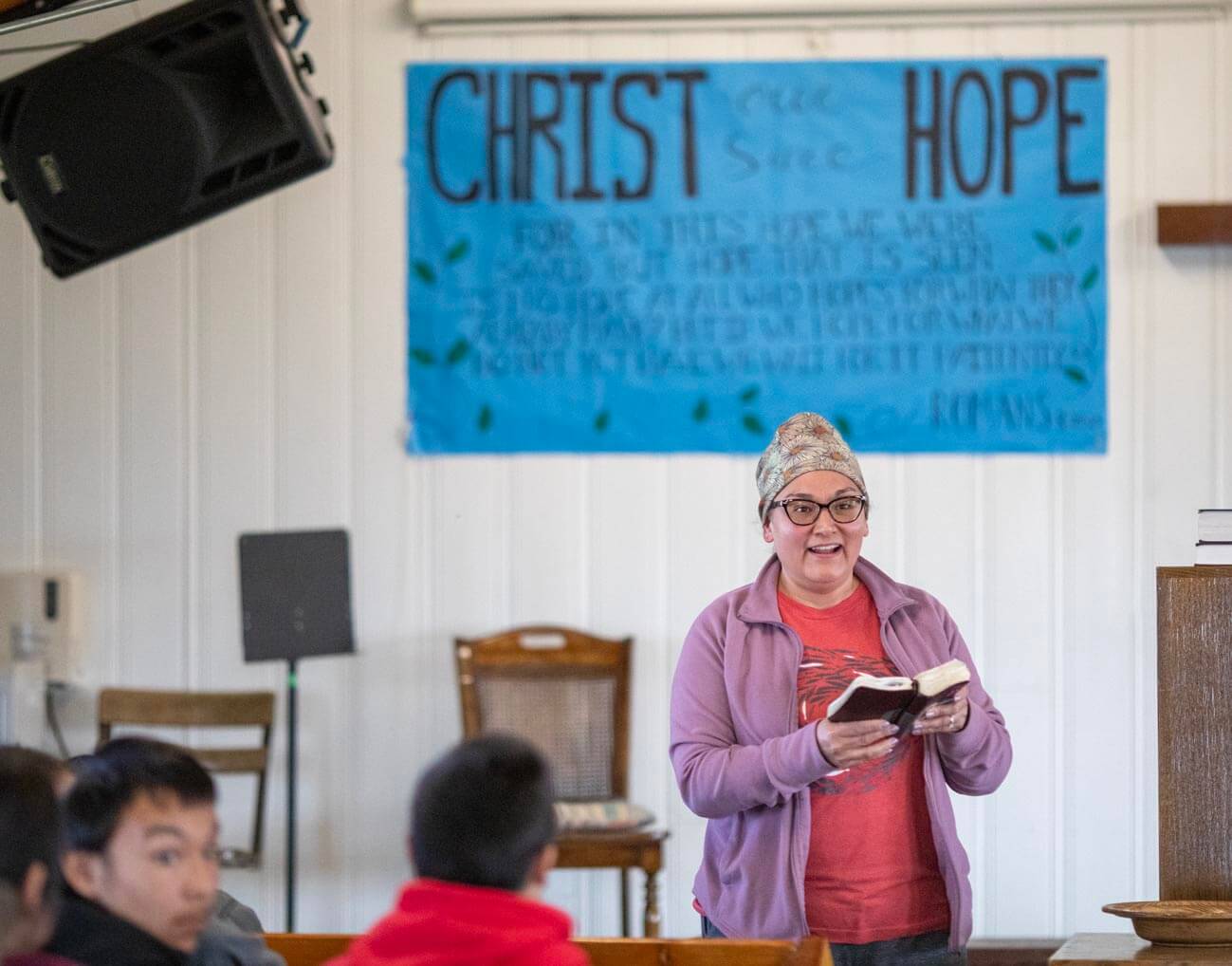 Bea Kiokun works with the youth at Mekoryuk Covenant Church.