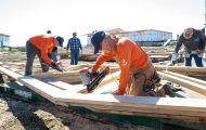 Volunteers working on the new church in Mekoryuk.