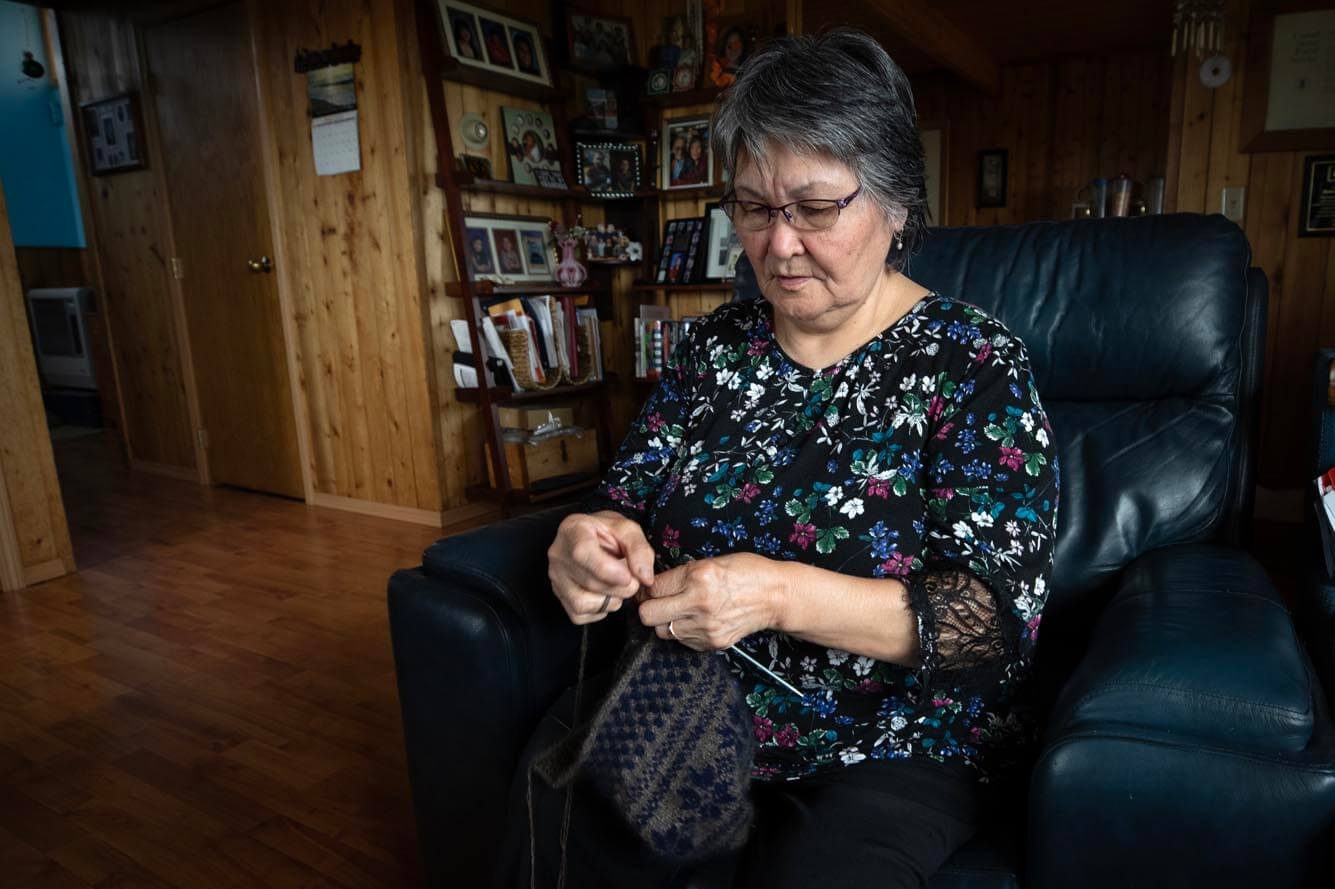 Lydia Weston knits a cap from musk ox wool, known as qiviut.