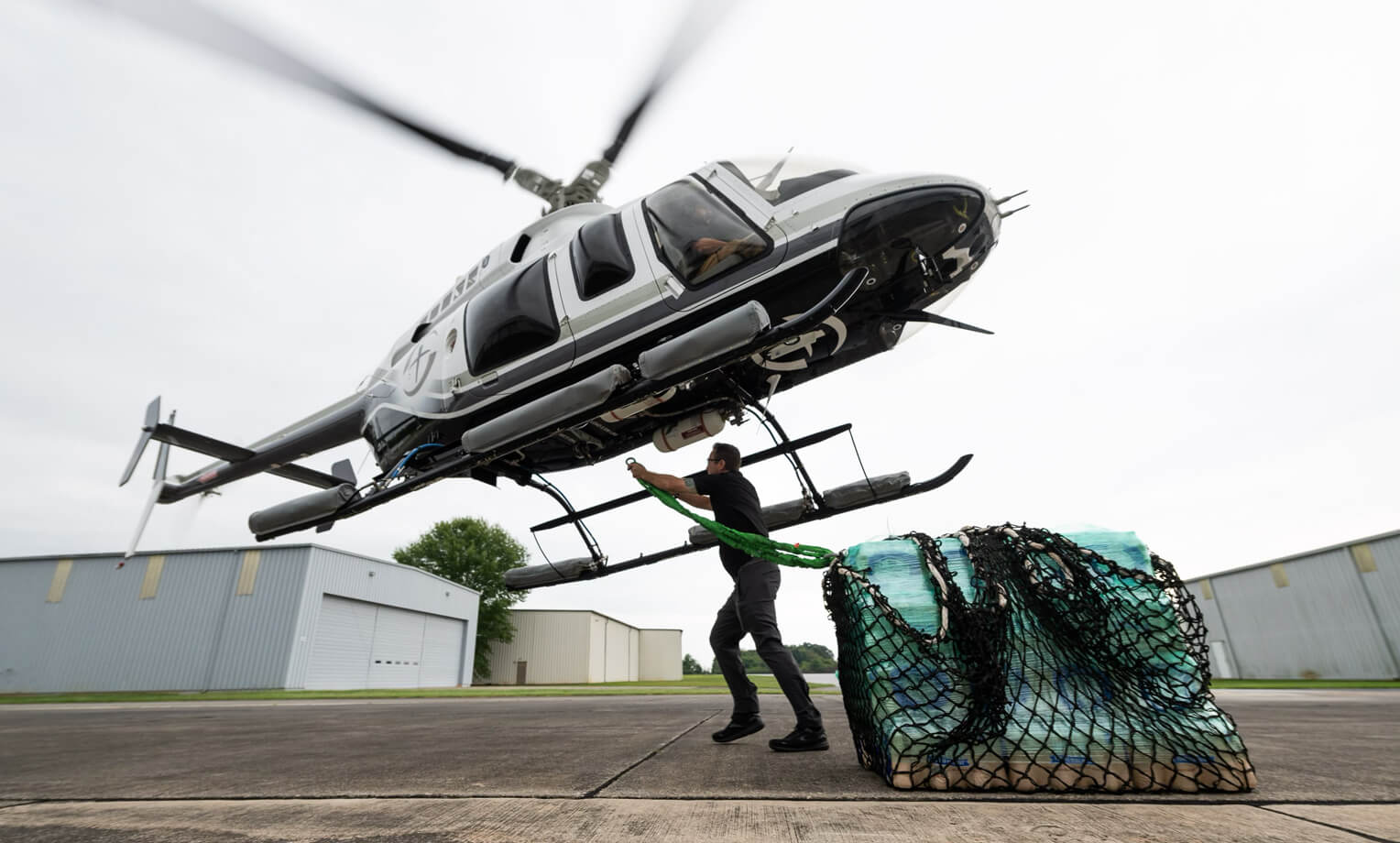 We airlifted food and water to a college in a community isolated by flooding.