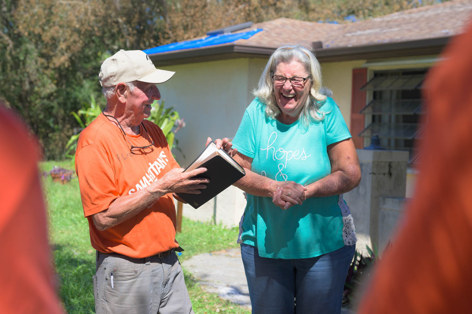 Diane is joyful after the storm and blessed by volunteers serving at her home in Jesus' Name.