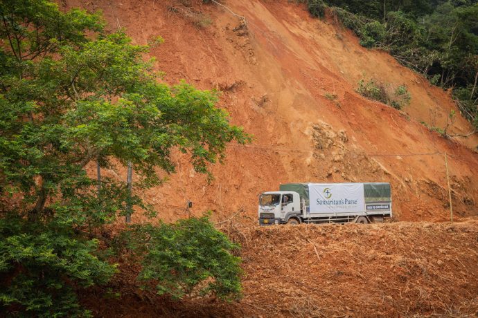 A truck loaded with Samaritan's Purse supplies travels through devastated regions to reach isolated communities in Cao Bang Province. 