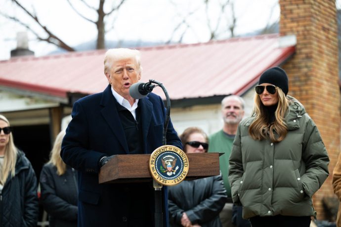 "We'll be by your side every step of the rebuilding and no American is going to be left behind," President Trump said to local residents gathered in Swannanoa, North Carolina, on Friday.