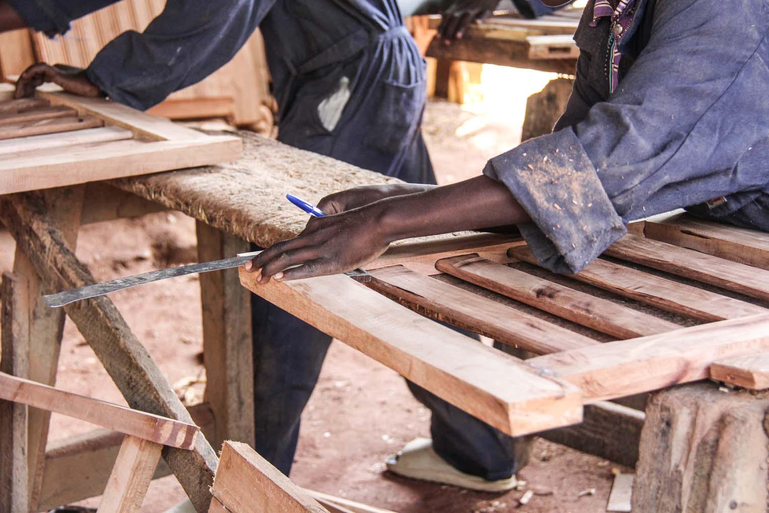 Displaced children are learning carpentry skills to help provide for themselves and their families in Bunia, Democratic Republic of the Congo.