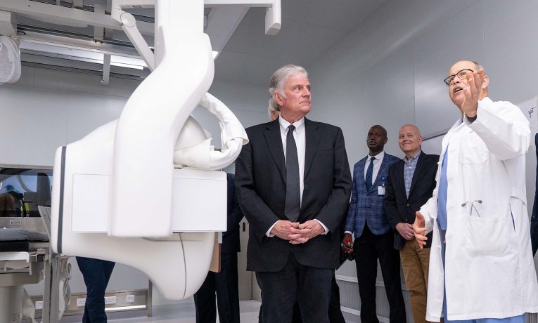 Franklin Graham with Dr. Russ White, chief of surgery at Tenwek Hospital.