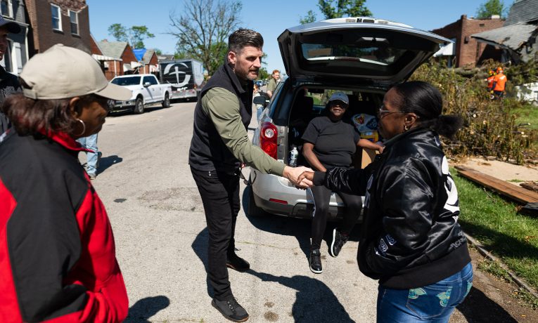 Samaritan's Purse COO Edward Graham met with homeowners in storm-damaged St. Louis where Samaritan's Purse volunteers are at work.