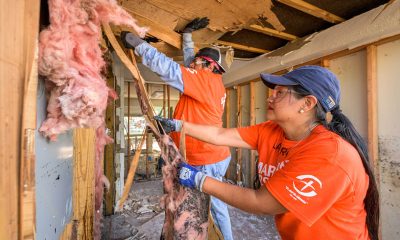 Volunteers tear out insulation