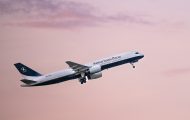 Our 757 aircraft is transporting emergency food to be delivered to hungry people in Gaza. (pic of flying mid-air)