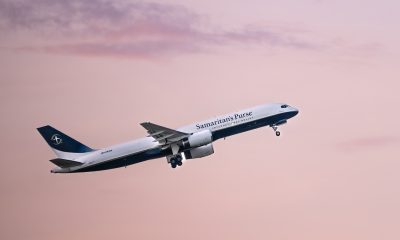 Our 757 aircraft is transporting emergency food to be delivered to hungry people in Gaza. (pic of flying mid-air)
