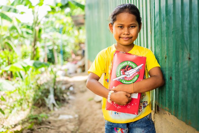 Cambodian girl with shoebox gift
