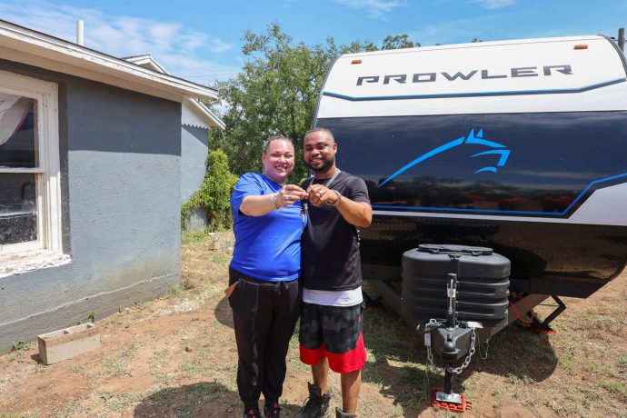 Brittany and Leverne were living in a motel across town with their two dogs before Samaritan's Purse provided them a camper on their property to move into. 