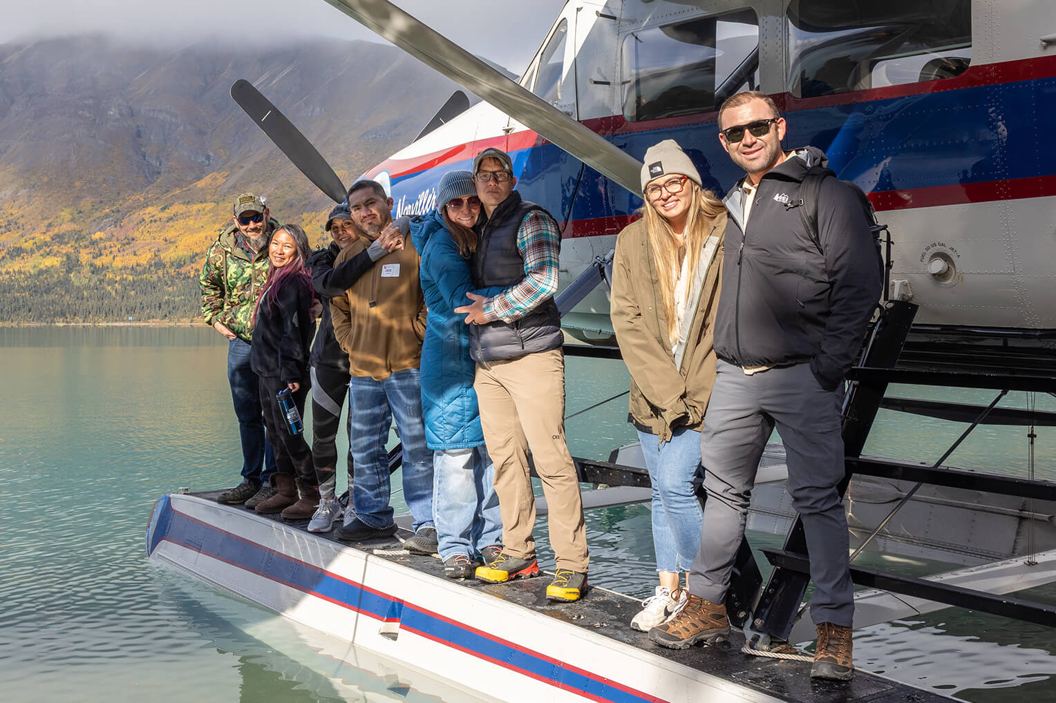 From left to right: AJ and Kyna Ambrose, Sara and Jose Rivera, Leah and Eric Carpenter, and Victoria and Bryant Felix enjoy an excursion in Lake Clark National Park and Preserve.