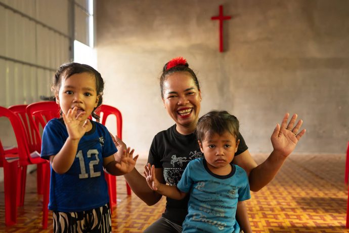 Cambodian mother Ary and her two children
