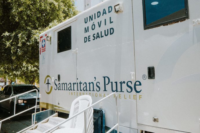The Samaritan's Purse mobile medical unit parked in the center of Santa Marta, Colombia, for two days to provide free healthcare to expectant and nursing mothers in need. 
