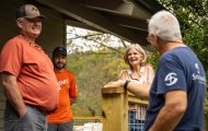 Avery family talks with Samaritan's Purse staff members