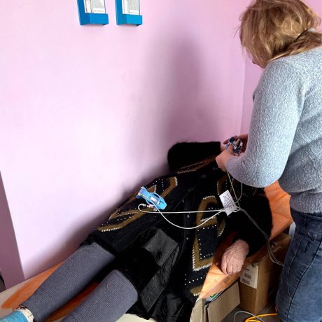 Patient being seen by Mobile Medical Unit provider