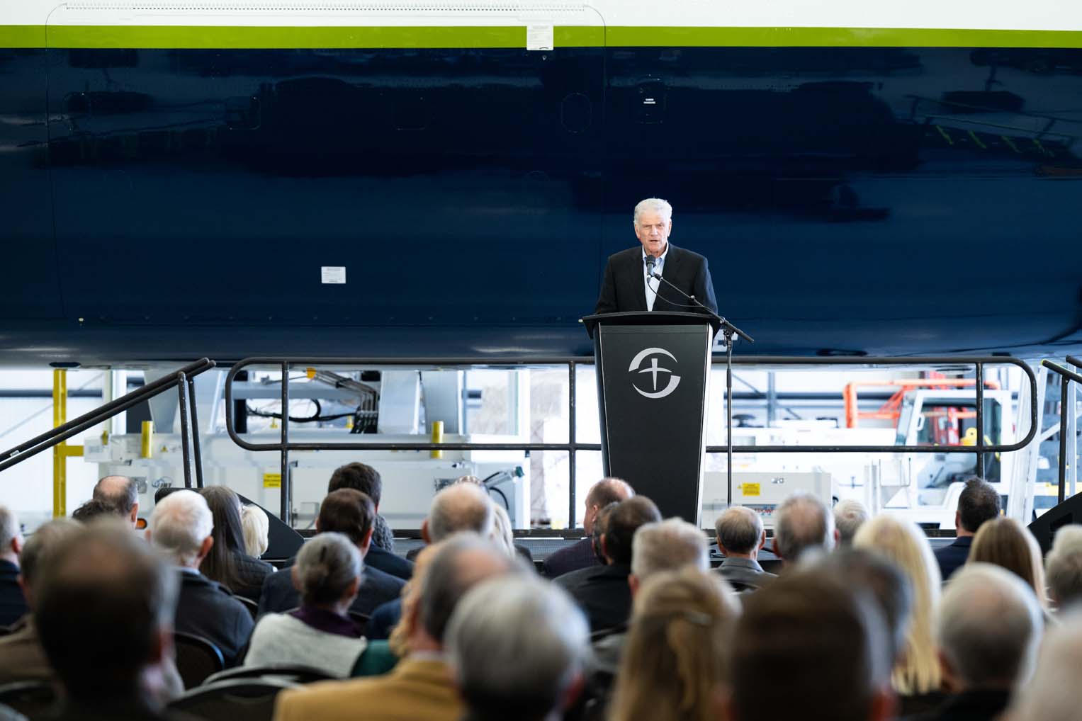 Franklin Graham addresses attendees as Samaritan’s Purse celebrates the retirement of the historic DC-8 and dedicates its newest cargo aircraft to God’s glory.