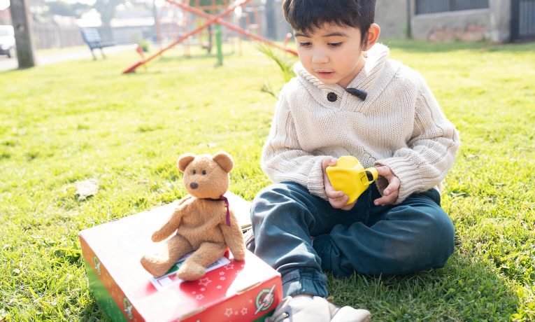 Boy in Chile with shoebox gift