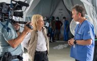 Greta Van Susteren shown interviewing medical staff at the Samaritan's Purse Emergency Field Hospital in Black River, Jamaica.