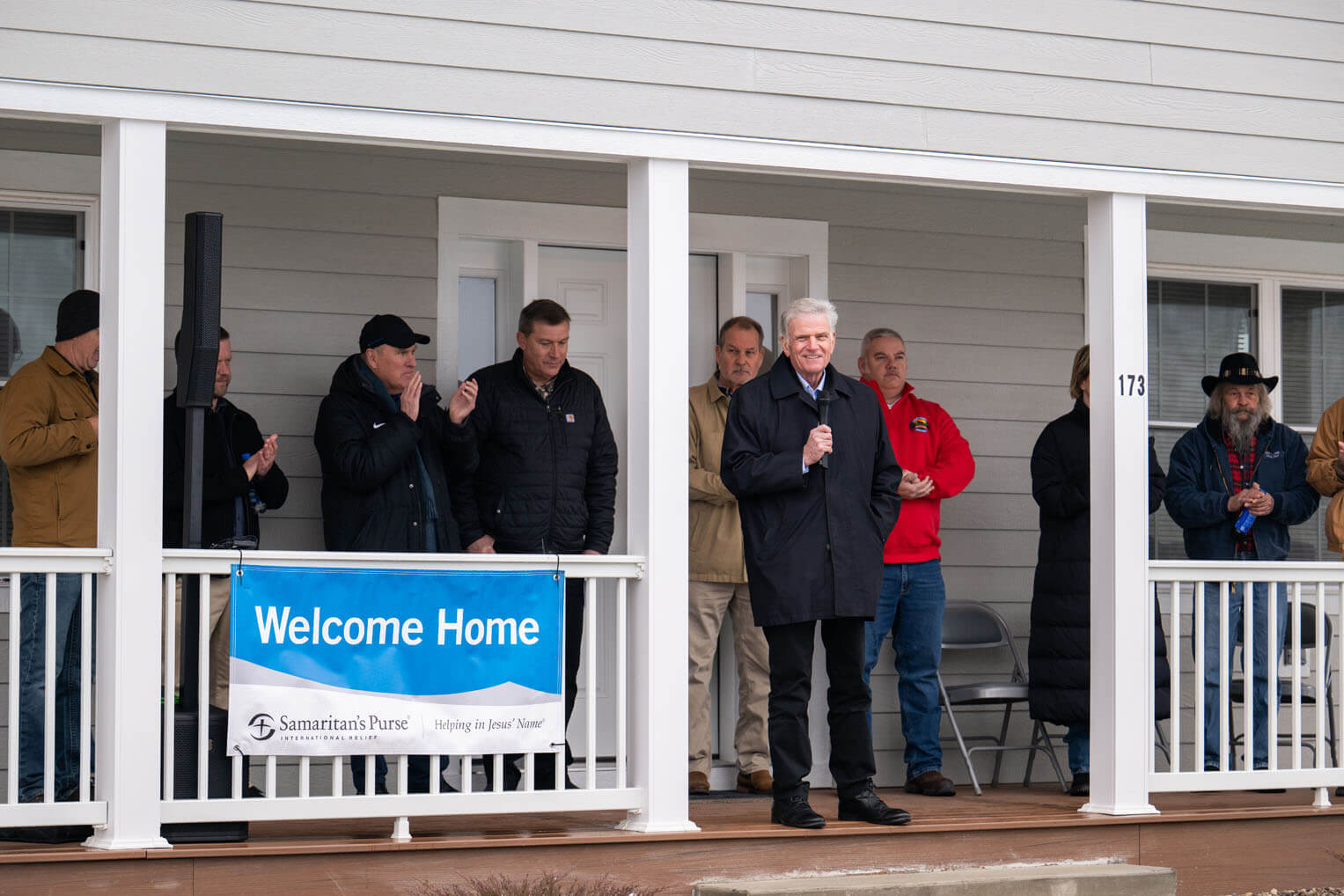 Samaritan's Purse President Franklin Graham speaks at a dedication event for new homes in eastern Kentucky.