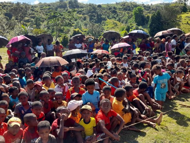 Crowd waiting for Operation Christmas Child outreach event