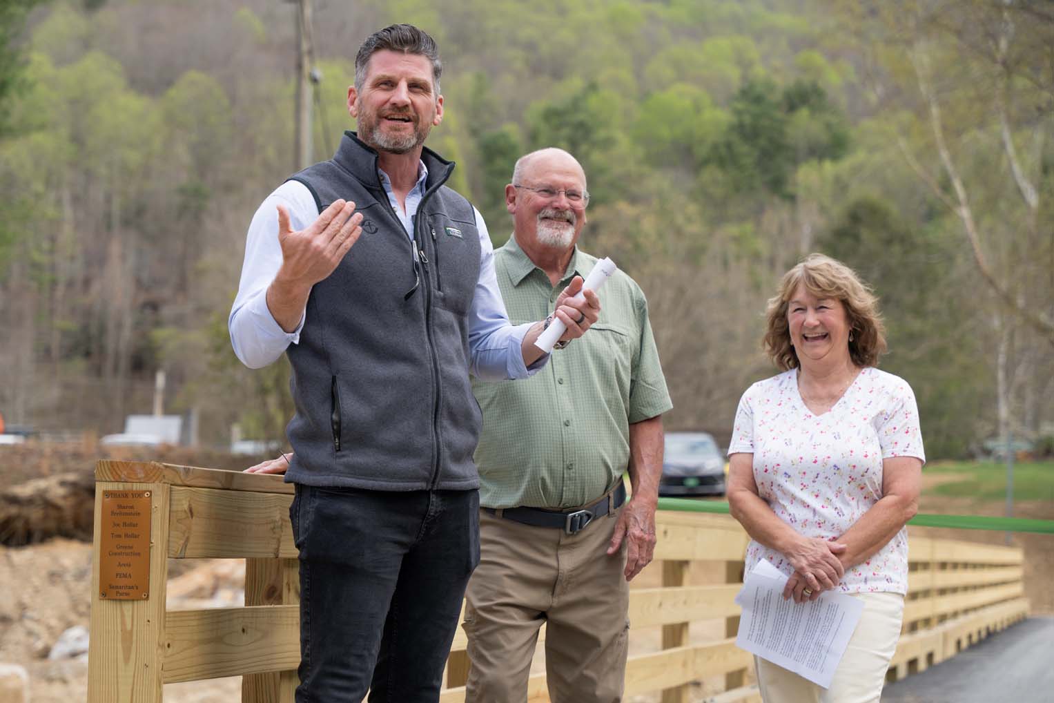 Samaritan's Purse COO Edward Graham celebrated with a western North Carolina community whose bridge was rebuilt with the help of Samaritan's Purse.
