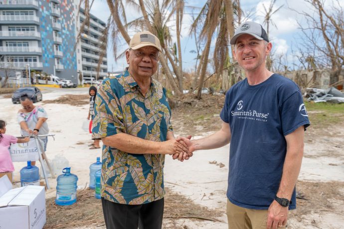 The governor of the Northern Mariana Islands, David Apatang, visited one of our water filtration sites in Saipan. He remembers Samaritan's Purse from our response to another typhoon that hit the island chain in 2018. 