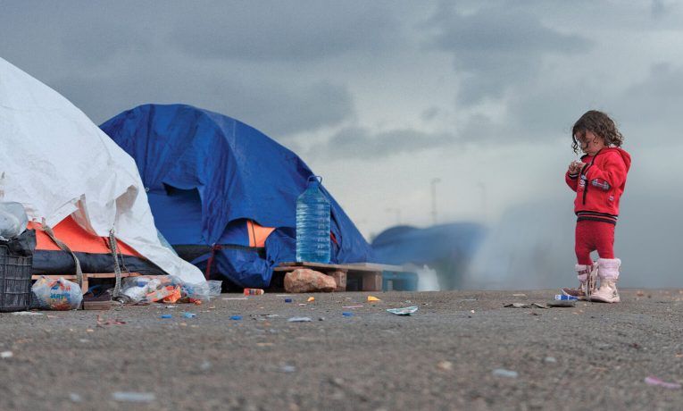 Franklin Graham's May digital newsletter: image of child in front of tents in Lebanon
