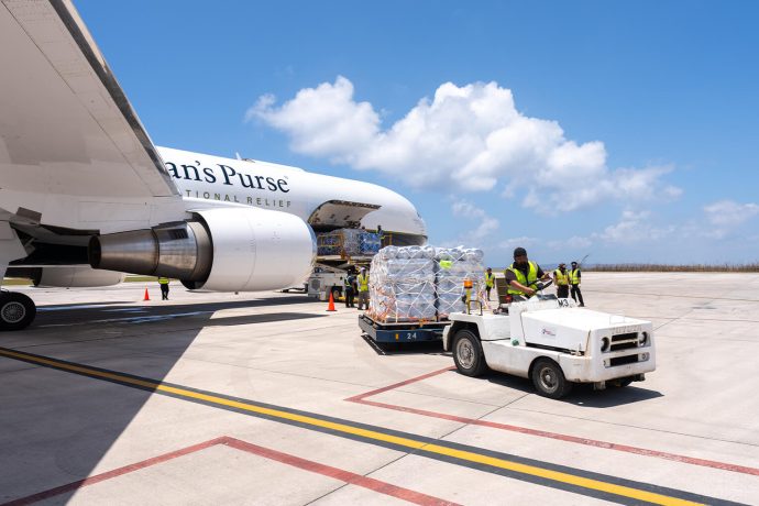 Our 767 completed three airlifts to the battered islands, carrying tarp, solar lights, generators, mosquito nets, water desalination machines, and more to help islanders recover in Jesus' Name. 