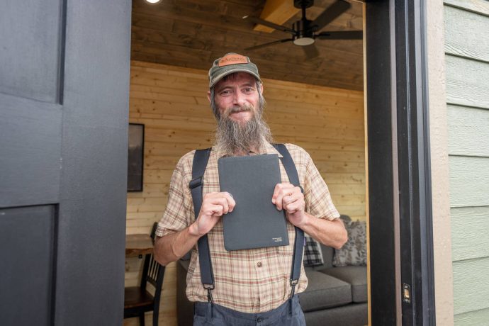 Brian holds close the Bible he received from Samaritan's Purse