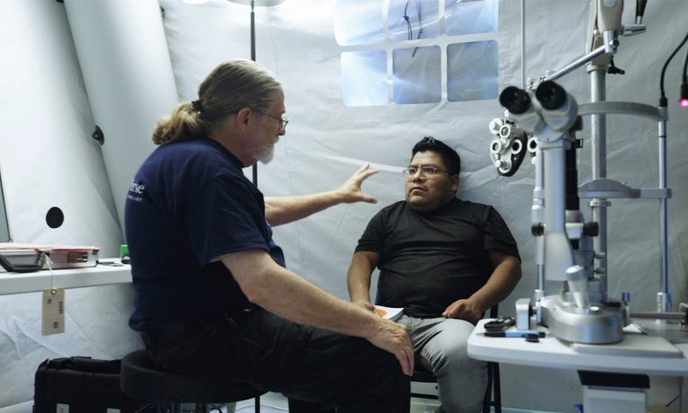 patient receives vision care at Community Medical Outreach