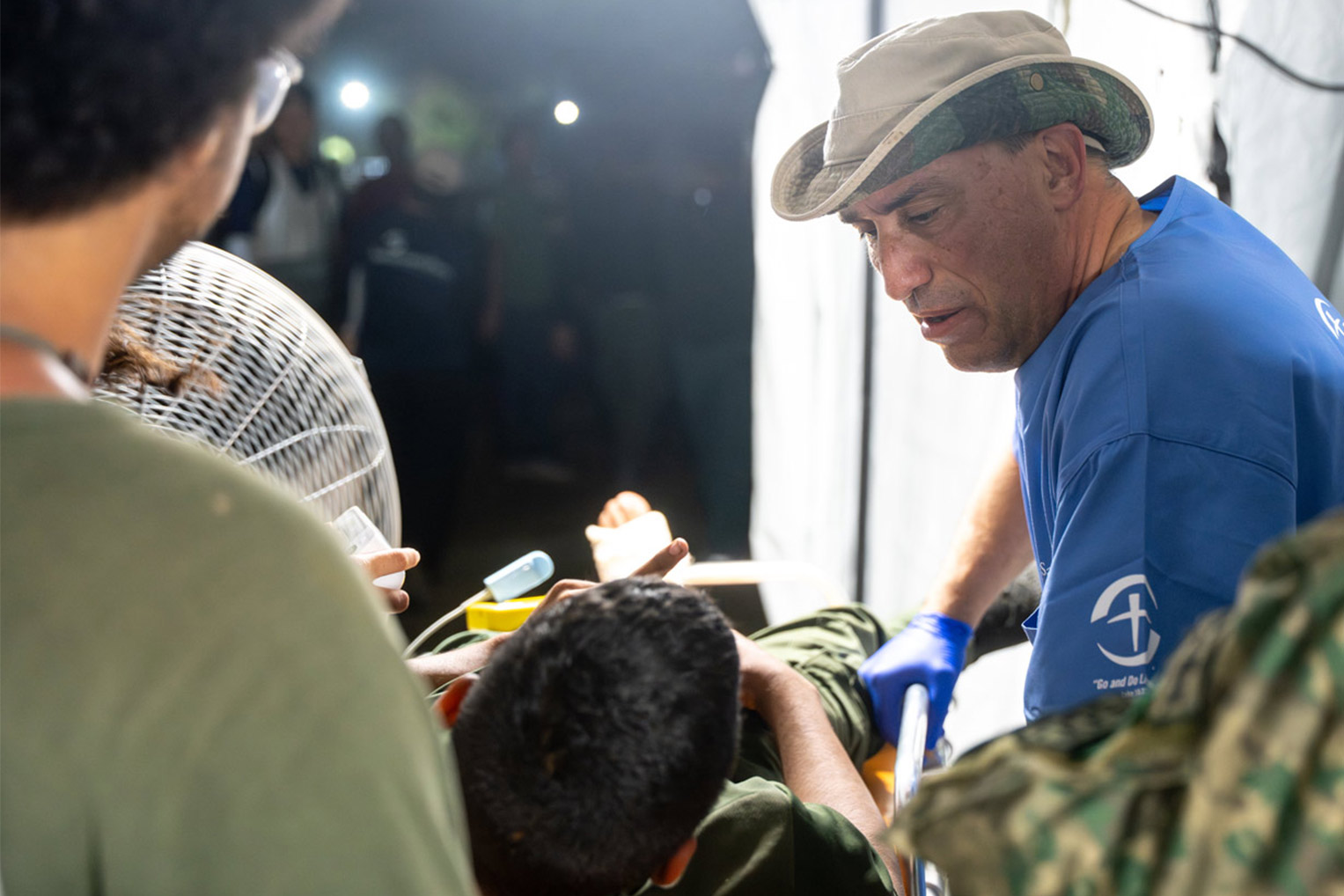 Emergency Field Hospital staff are treating a number of patients injured as they searched rubble after the initial seismic events.