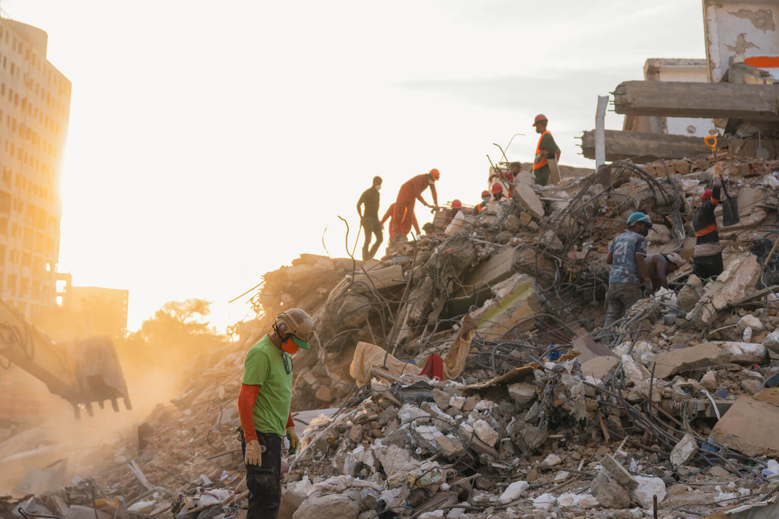 Many earthquake survivors began searching through the rubble in the aftermath of the quakes. Unstable structures and at least 1,200 aftershocks make recovery efforts dangerous.