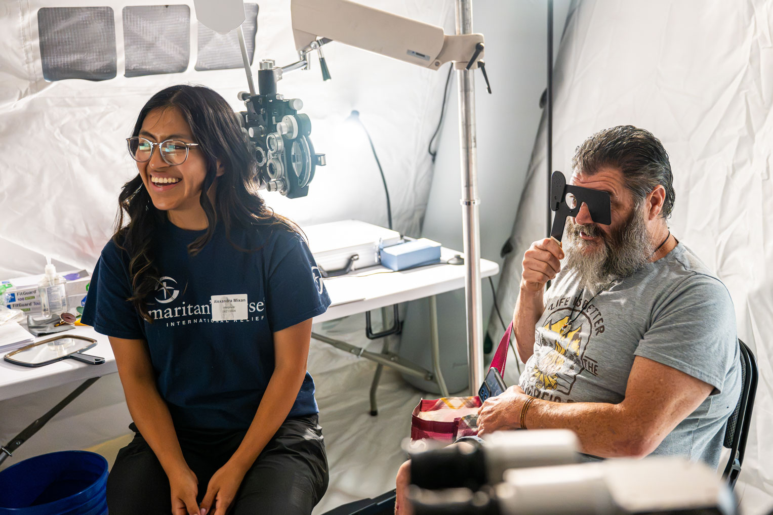 Optometrists performed an eye examine and provided Michael a new lens prescription.