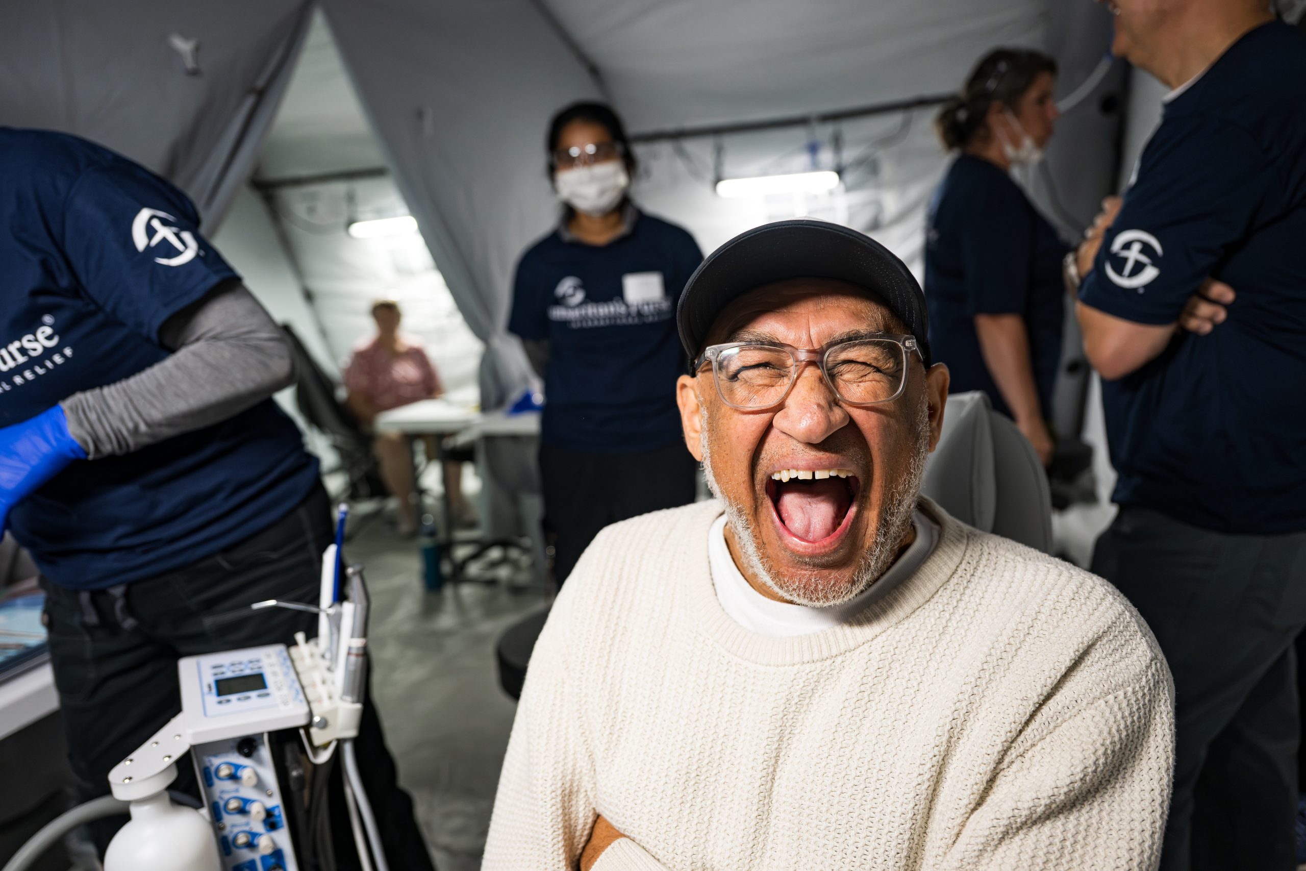 The Samaritan's Purse dental team was able to clean his teeth and repair the cavity at no cost to him.