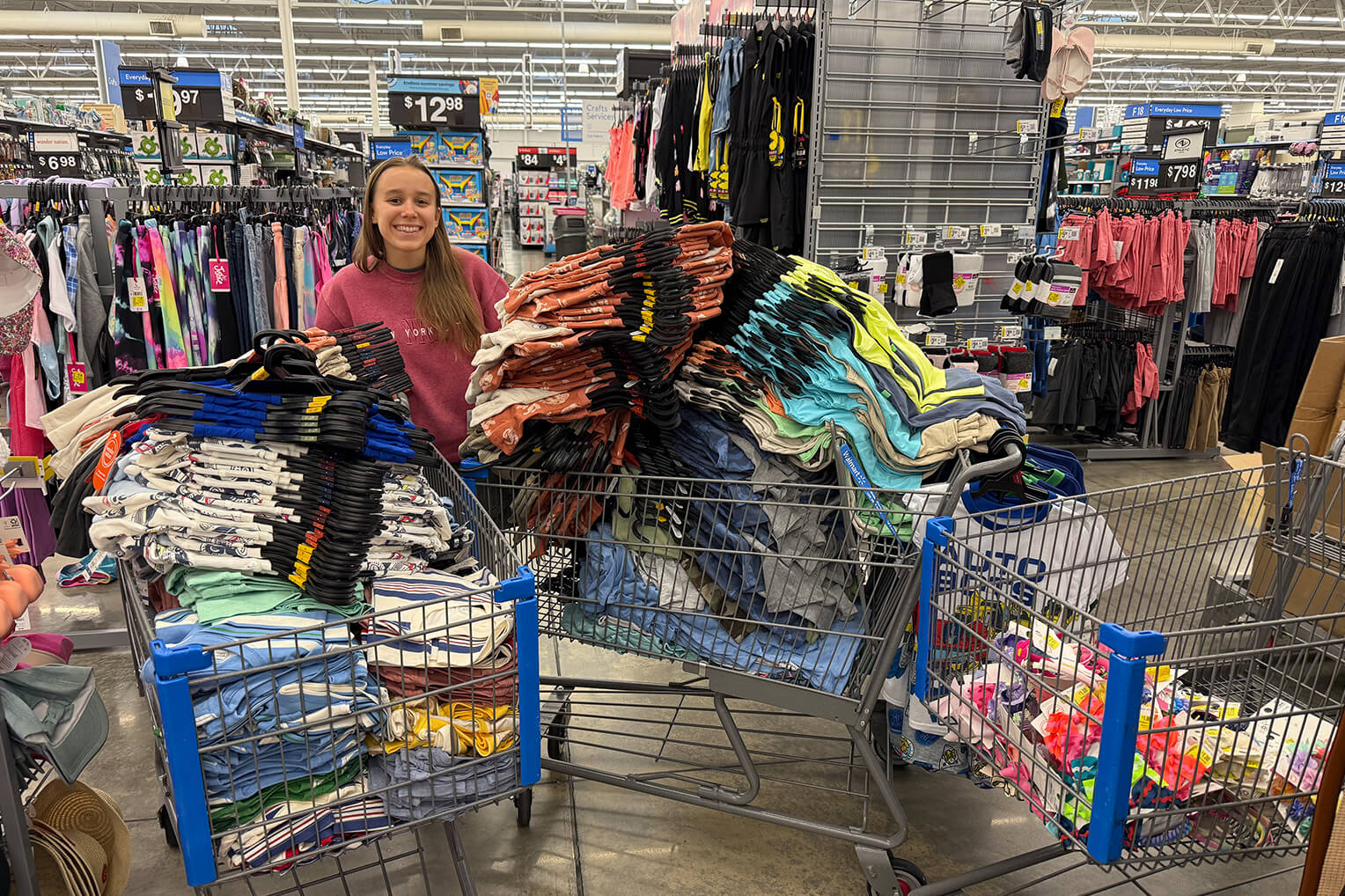 Dina and Adryana buy clothing and toys in bulk whenever items go on sale in stores.
