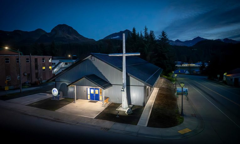 church at night