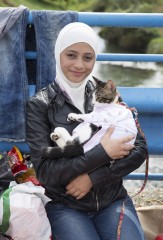 Amena and the refugee cat.