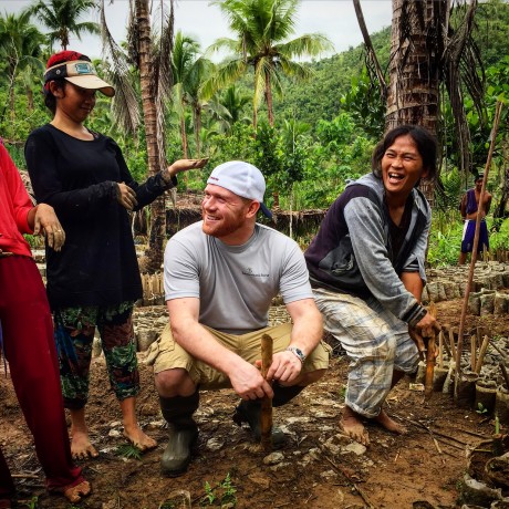Jake enjoys the rare opportunities he has to get out of the office and visit project sites, like our Livelihoods Program bamboo plantation.