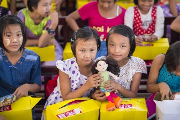 More than 16,000 children in Myanmar received shoebox gifts last year.