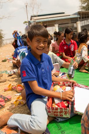 shoebox distribution in Prey Moul village near Phnom Penh, Cambodia